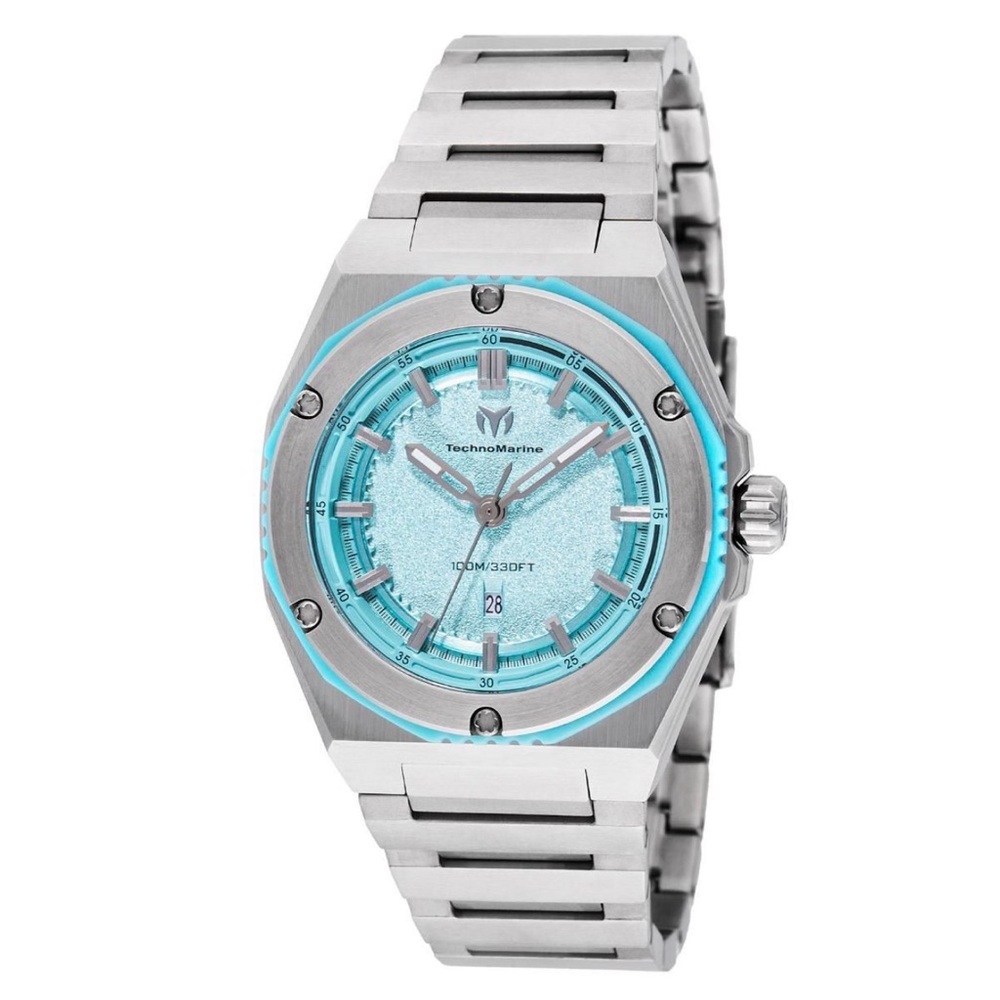 NIB TechnoMarine Silver and Tiffany/Aqua Watch